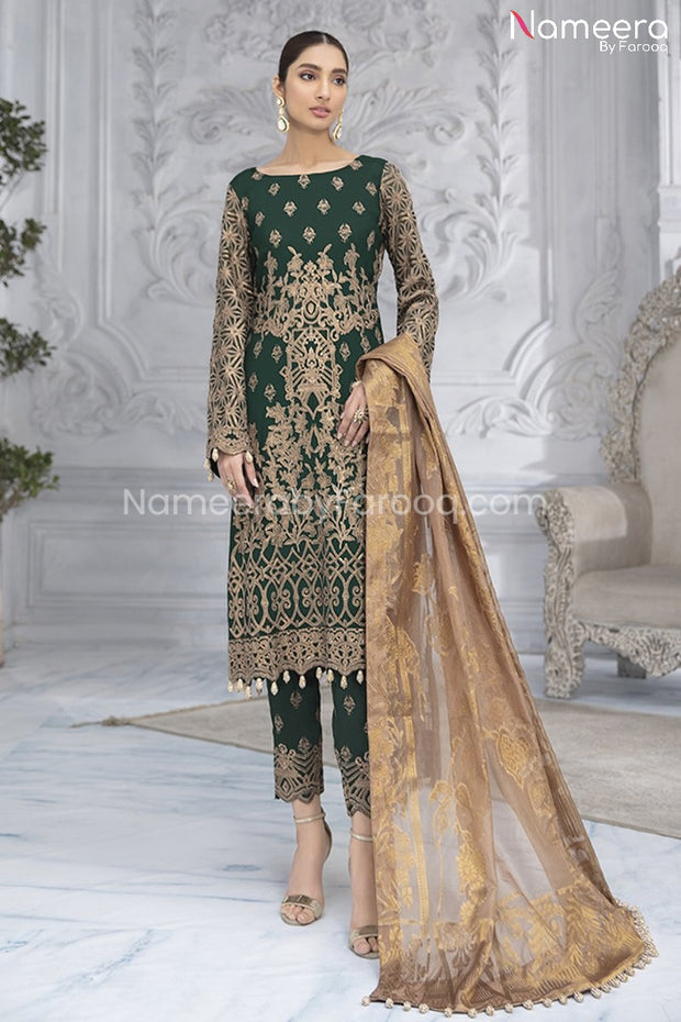 Emerald Green Chiffon Dress Pakistani for Eid  #PR219