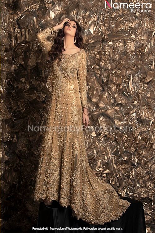 Enriched Golden Pakistani Bridal Designer Wear