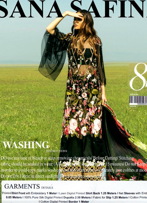Beutifull lawn dress by sana safinaz in jet black color Model# L 1189