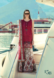 Designer Lawn Dress by Sobia Nazir In Beutiful Maroon Red Color.Work Embellished With Dhaga Embroidery Stylish Short Shirt And Gharara Pants.