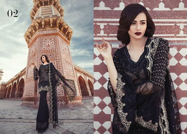 Black Chiffon Net Dress by Maria B Model# C 1614
