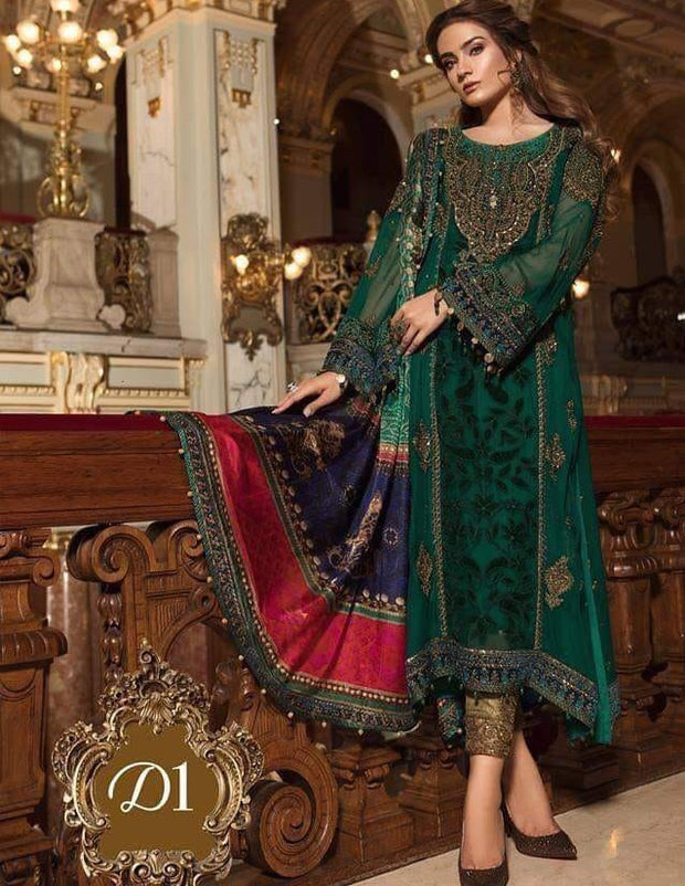 Pakistani Wedding Dress in Dark Bottle Green Color With Handwork Tilla,Threads Embroidery,And Sequence.