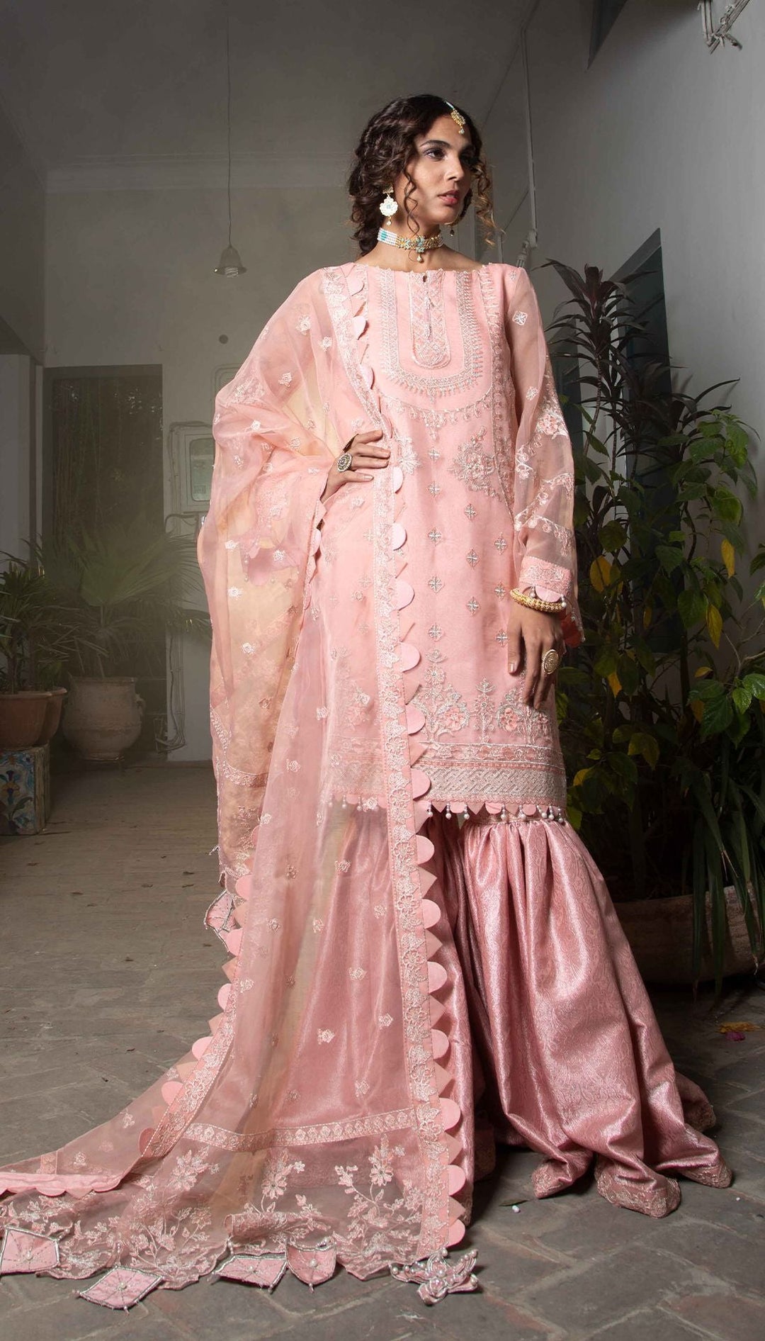 Fancy Gharara Dress Pakistani in Baby Pink Shade