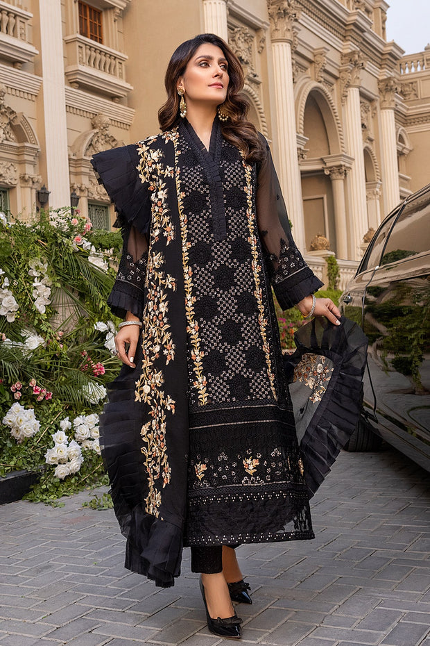 Fancy Pakistani Chiffon Dress in Black Shade Latest