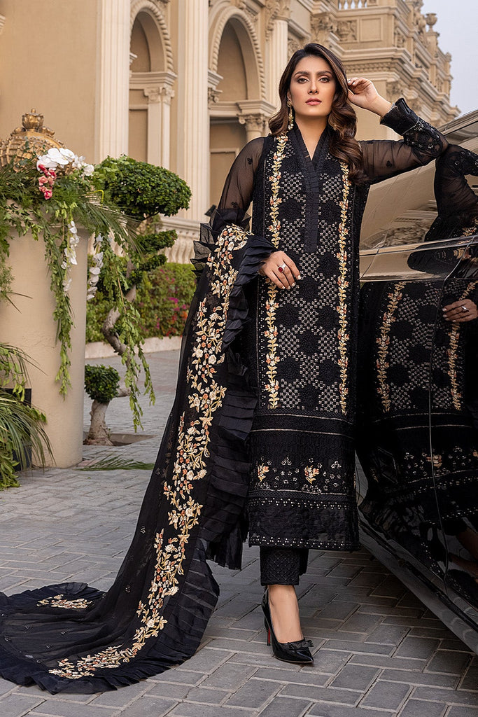 Fancy Pakistani Chiffon Dress in Black Shade Online 2022 LARGE