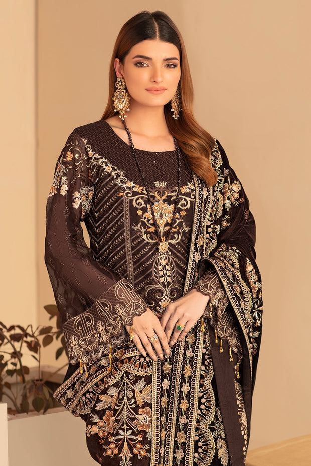 Fancy Pakistani Dress in Chocolate Brown Shade Designer