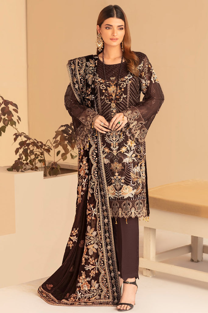 Fancy Pakistani Dress in Chocolate Brown Shade Latest Online CUSTOM SIZES