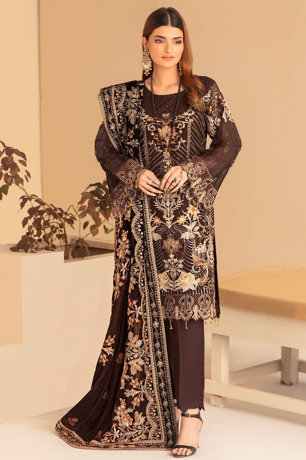 Fancy Pakistani Dress in Chocolate Brown Shade