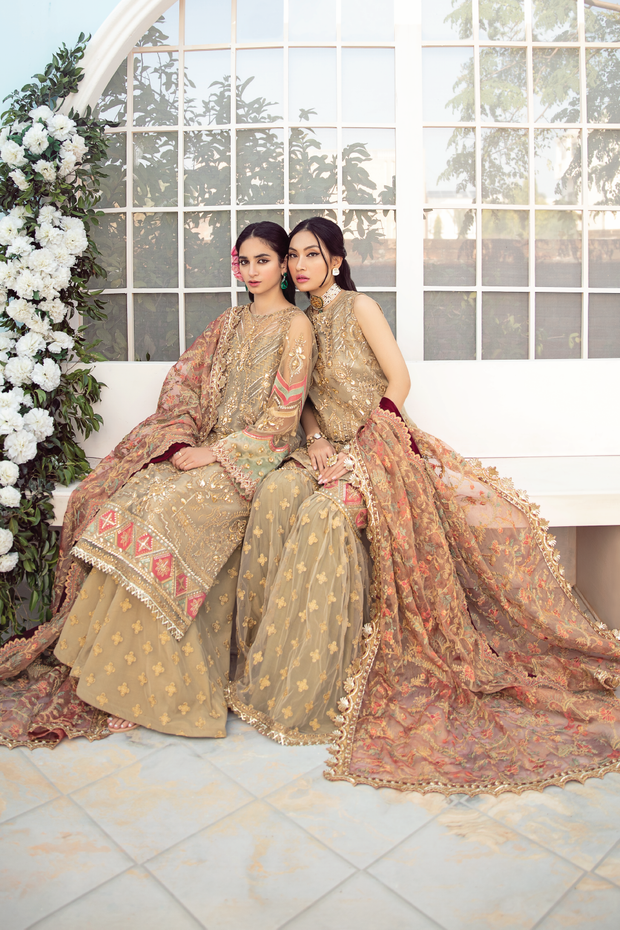 Fancy Pakistani Gharara Dress in Beige Shade Designer