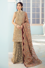 Fancy Pakistani Gharara Dress in Beige Shade Online