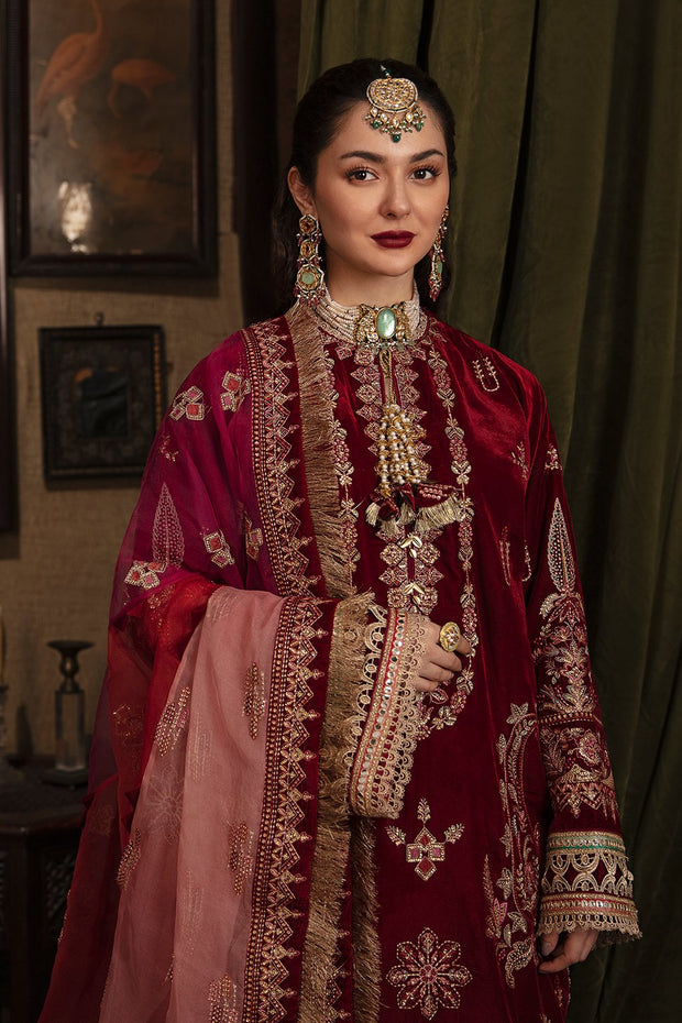 Fancy Velvet Pakistani Dress in Magenta Shade Online