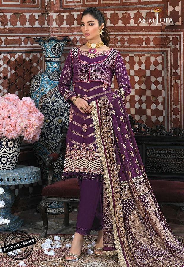 Fancy Eid Lawn Outfit in Plum Color 