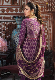 Fancy Eid Lawn Outfit in Plum Color  Backside View
