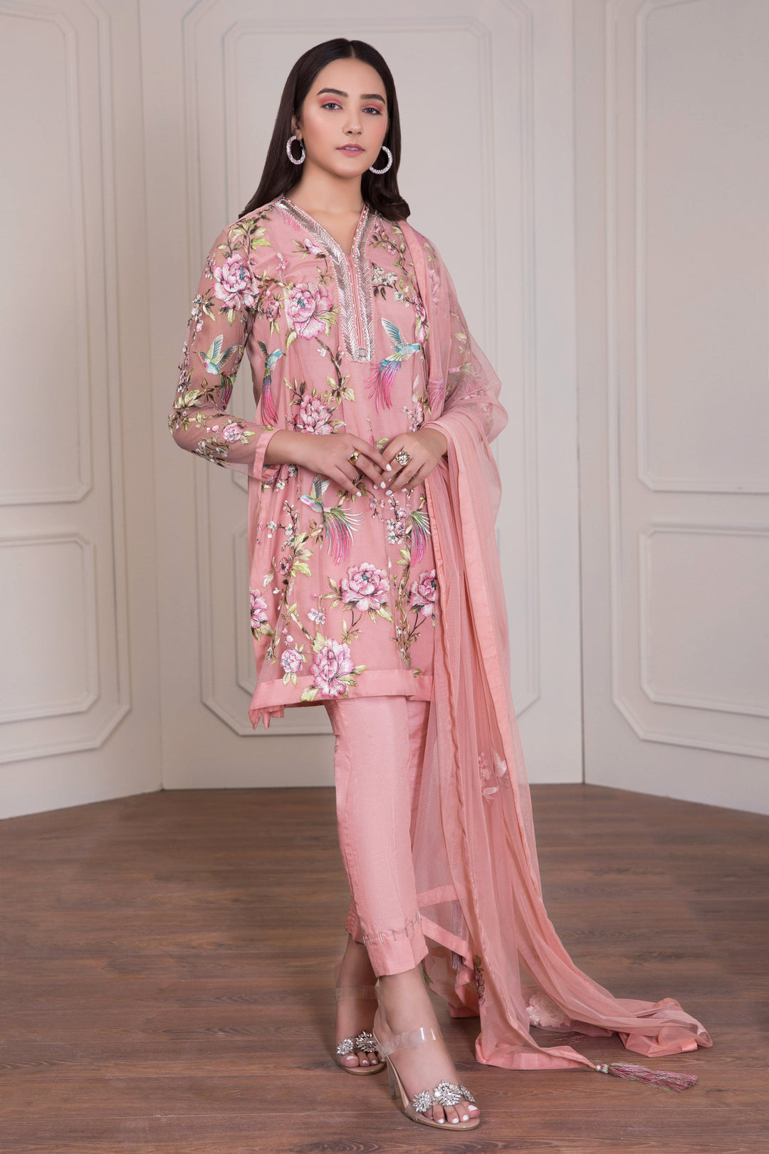 Fancy Pakistani dress in beautiful tea pink color # P2223