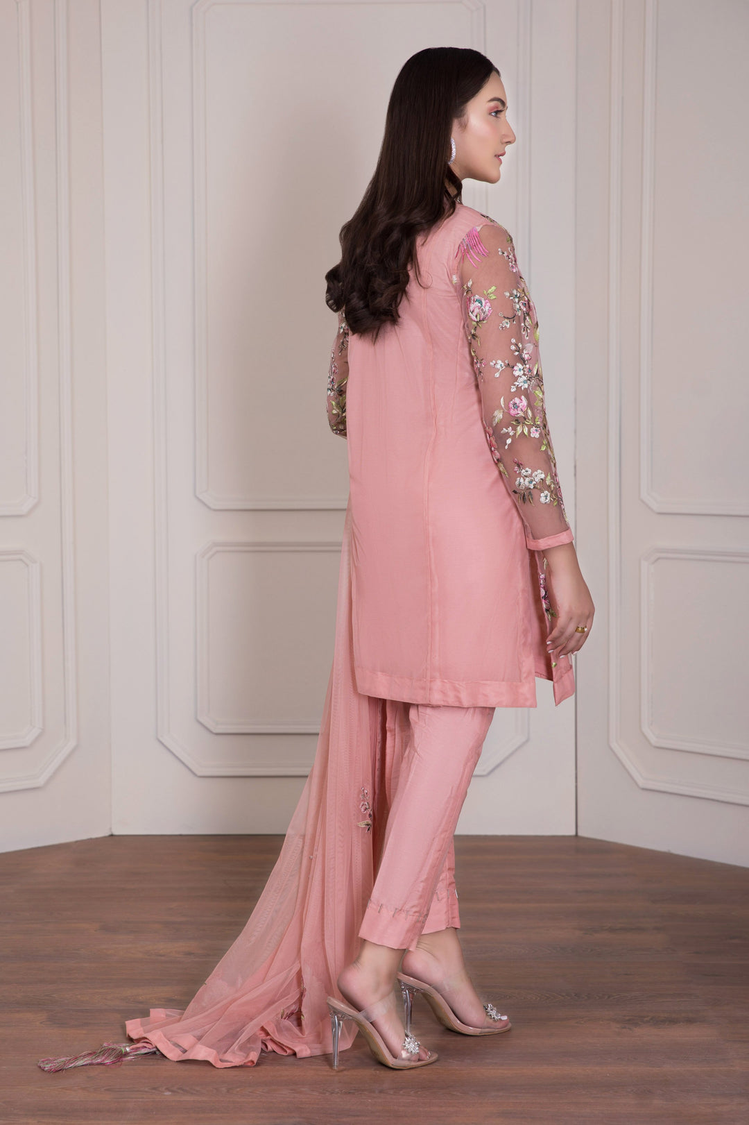 Fancy Pakistani dress in beautiful tea pink color # P2223