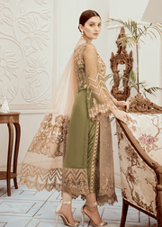 Embroidered fancy chiffon dress in lavish mehndi green color # P2282