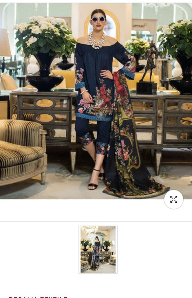 Fantastic Navy Blue Kurta Style with Capri Designer Lawn Dress 