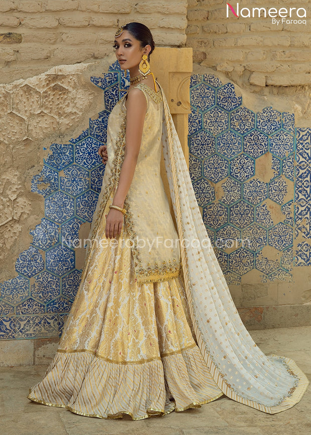 Farshi Gharara and Kameez Dupatta in Ivory Gold Online