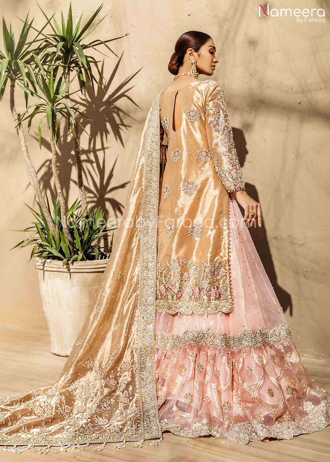 Farshi Gharara for Walima with Long Shirt Online Backside Look
