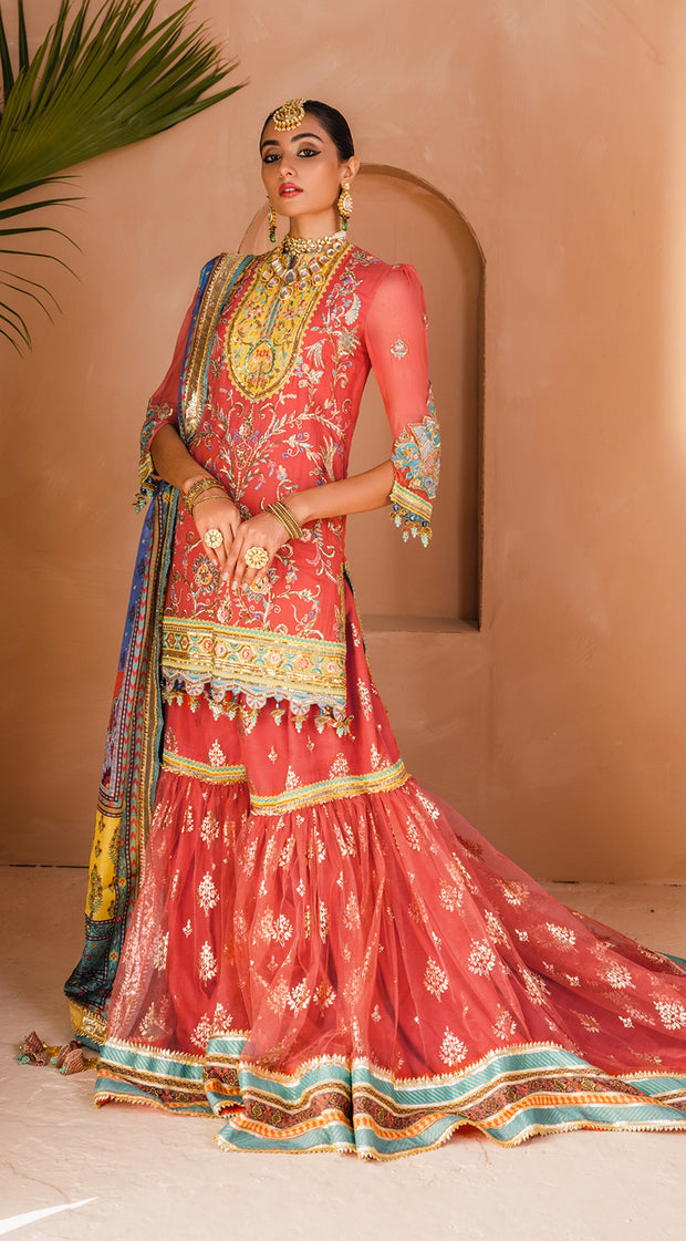 Farshi Gharara with Kameez in Hot Pink Shade