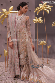 Farshi Lehenga Bridal Pakistan with Long Shirt with Net Embroidery Dupatta