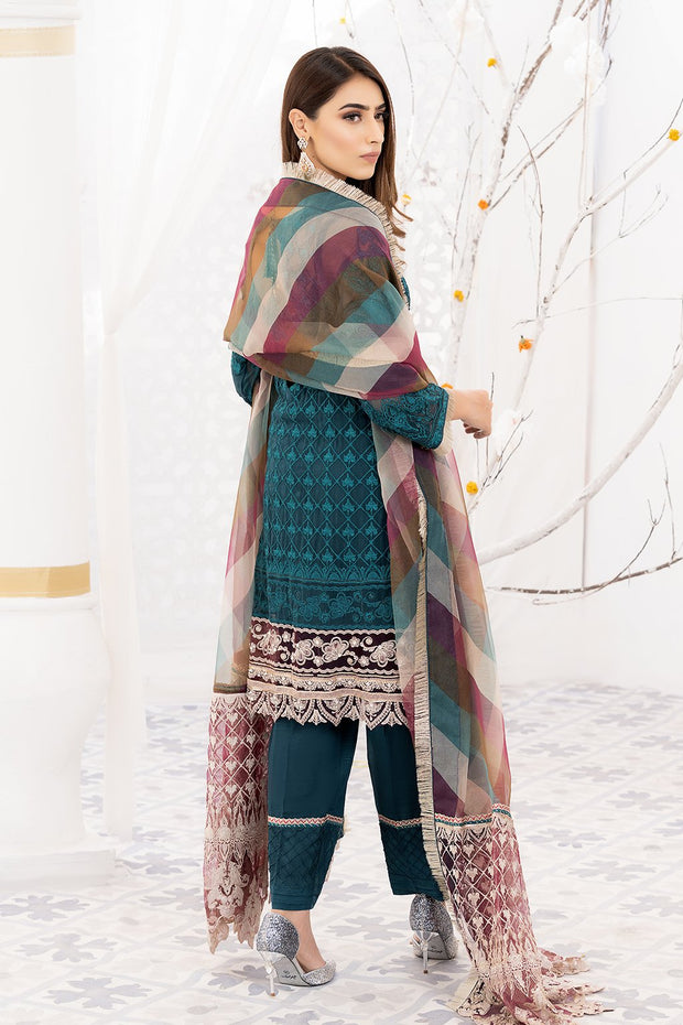 Festive Chiffon Suit in Sea Green Color Backside Look