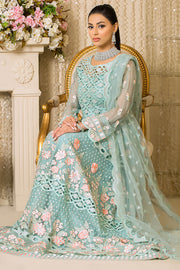 Festive Pakistani Eid Dress in Embroidered Net Frock and Raw Silk Trousers Style