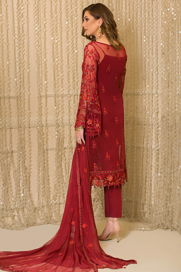 Festive Pakistani Party Dress in Embroidered Organza Kameez Trouser and Dupatta Style