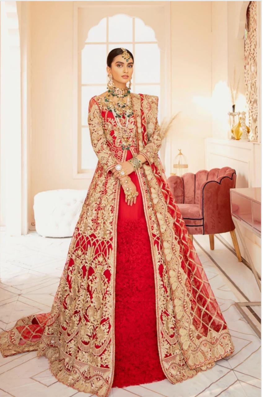 Festive Red Net Lehnga with Choli