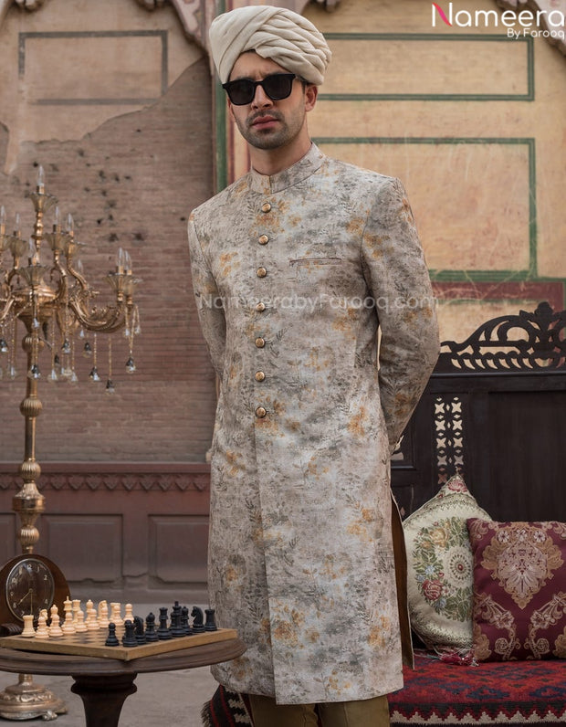 Pakistani Rich Floral Sherwani Suits for Men GN31