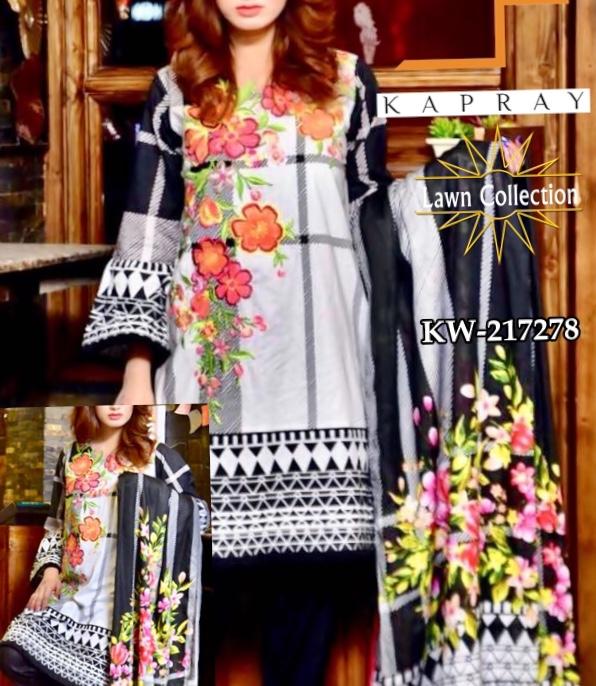 Floral Printed Pakistani Lawn Dress  Kapray Summer Collection
