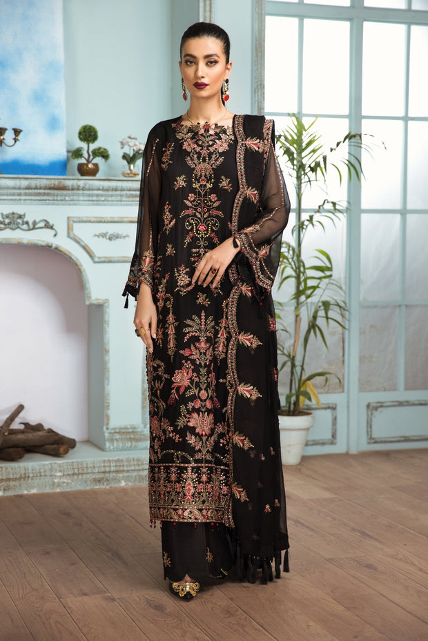 Formal Chiffon Pakistani Dress in Black Color by Designer LARGE Formal Chiffon Pakistani Dress in Black Color by Designer LARGE