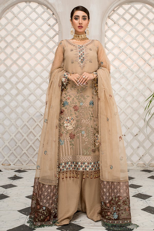 Formal Dress Pakistani for Girls in Beige Shade
