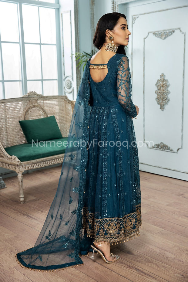  Formal Pakistani Frock Dress in Teal Blue Shade Online