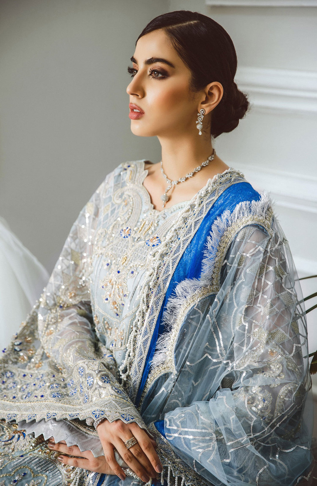 Party Dress Pakistani for Girls in Blue Shades #PF177 SMALL