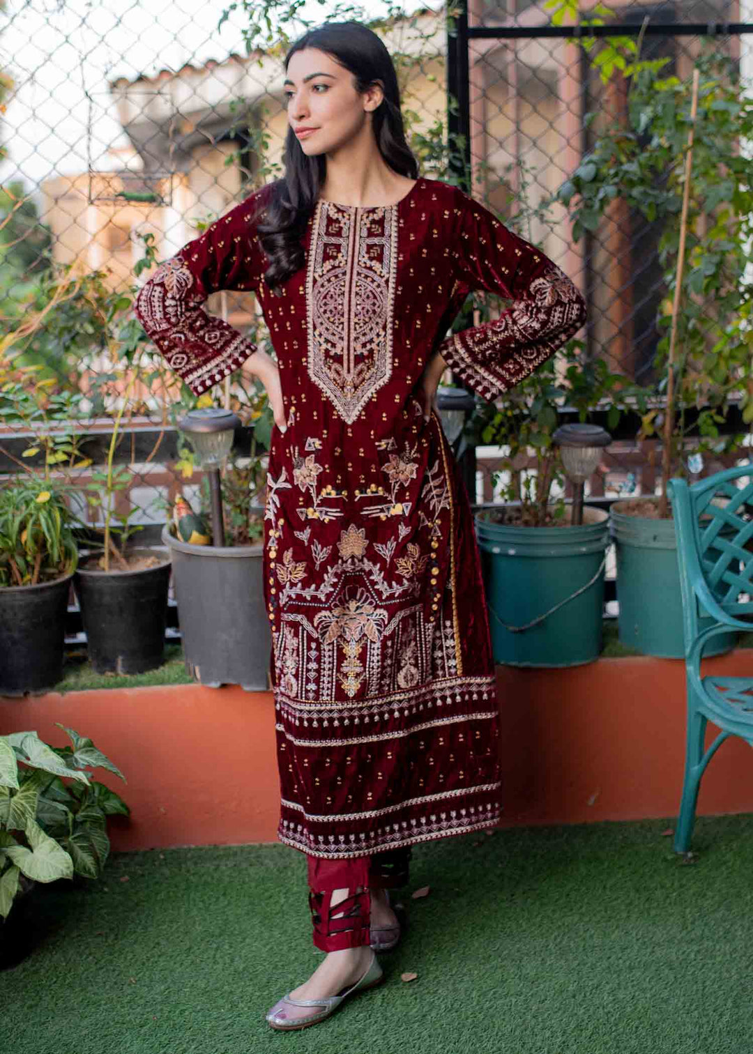 Formal Salwar Kameez for Girls in Wine Red Shade
