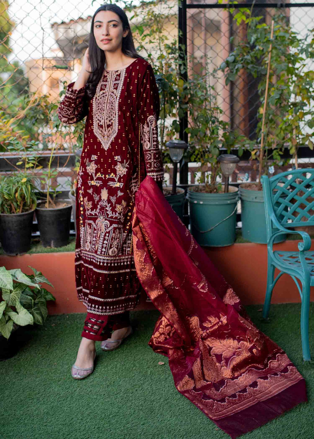 Formal Salwar Kameez for Girls in Wine Red Shade Latest