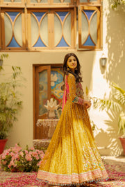 Frock Lehenga Yellow Pakistani Bridal Dress for Mehndi Online