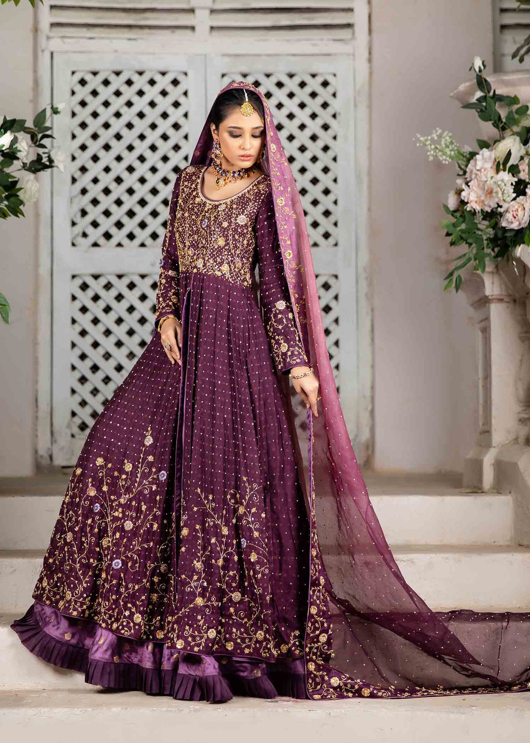 Elegant Front Open Bridal Pishwas with Sharara Dress