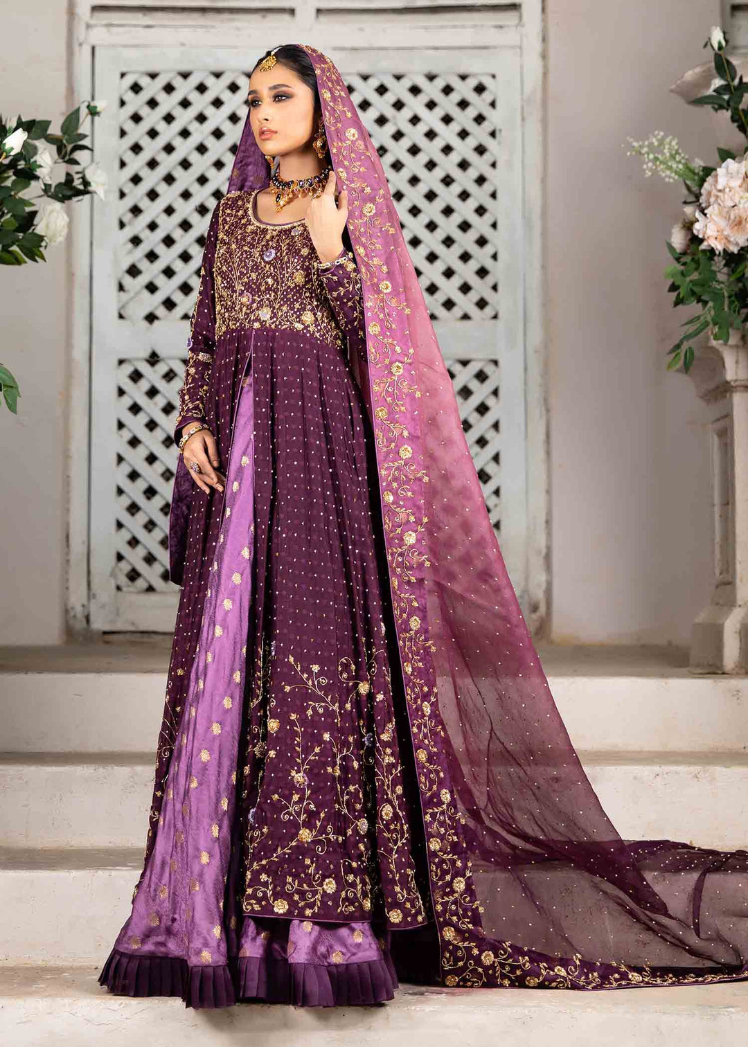 Elegant Front Open Bridal Pishwas with Sharara Dress