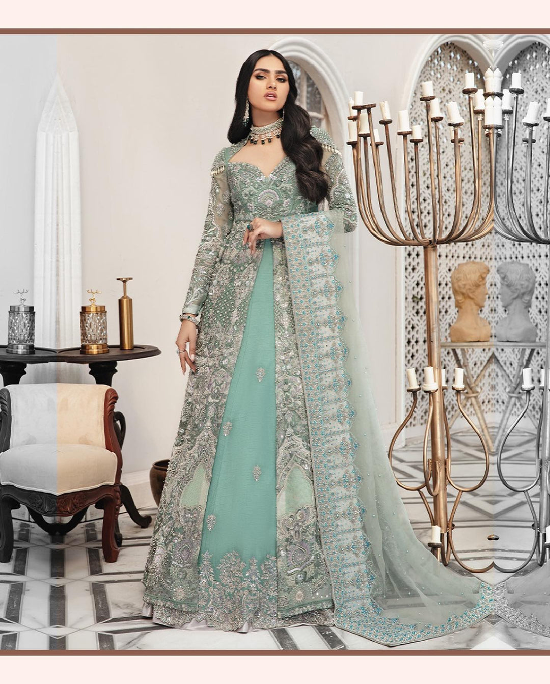 Elegant Blue Pakistani Bridal Lehenga & Gown