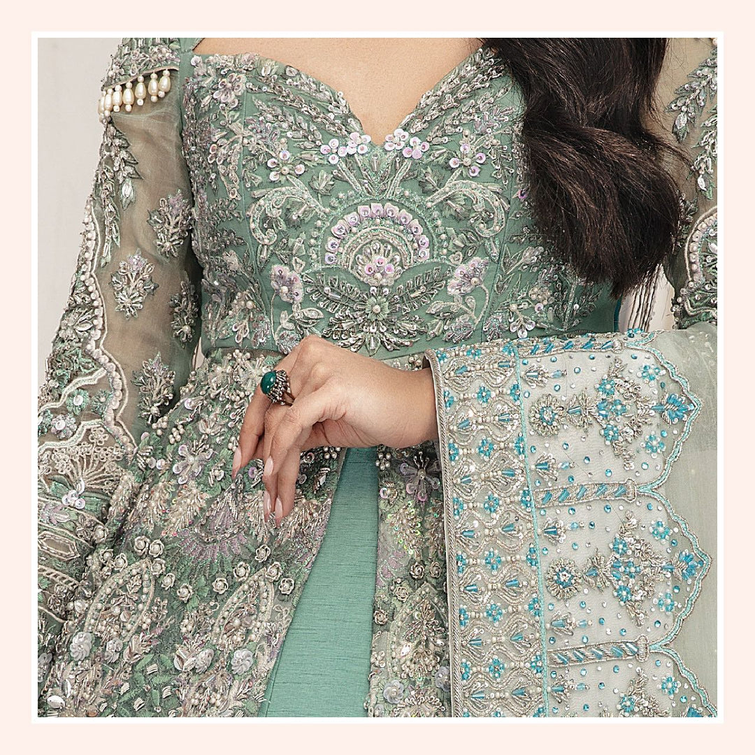 Elegant Blue Pakistani Bridal Lehenga & Gown