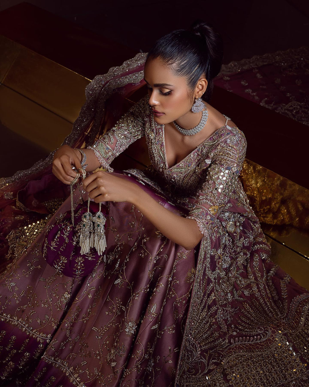 Elegant Front Open Gown with Bridal Lehenga for Pakistani Brides