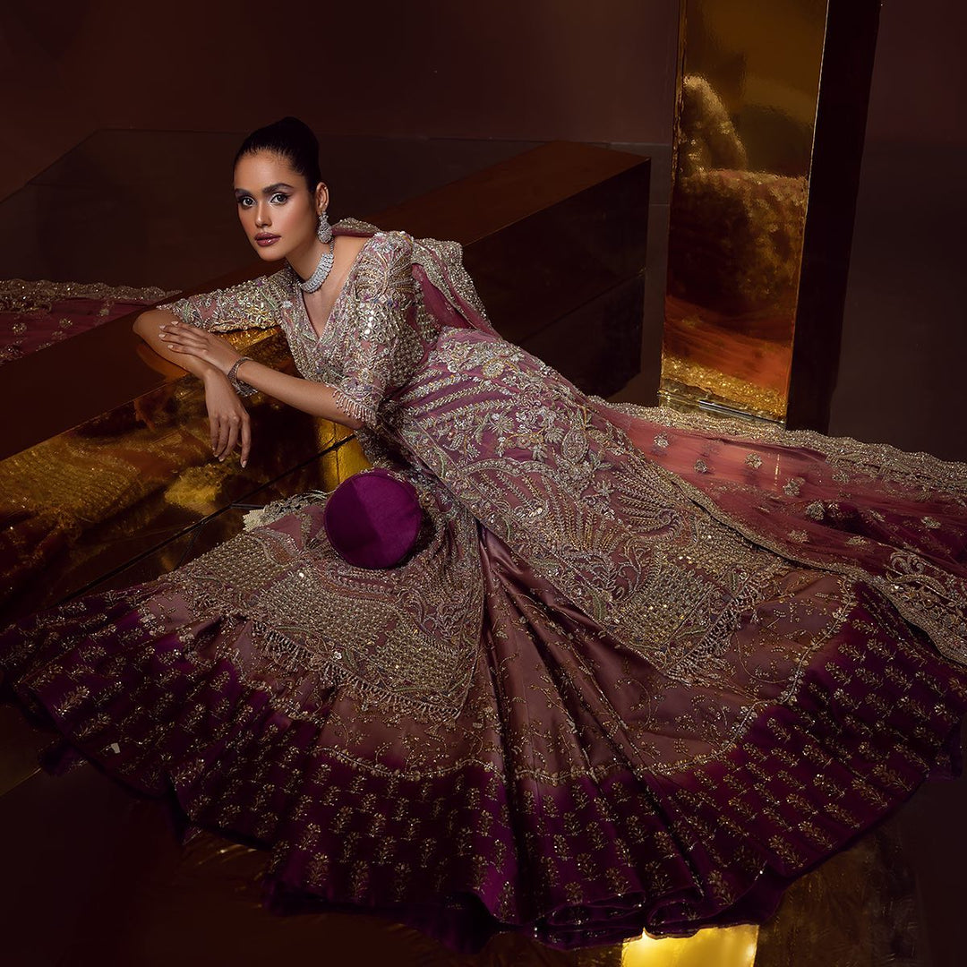 Elegant Front Open Gown with Bridal Lehenga for Pakistani Brides