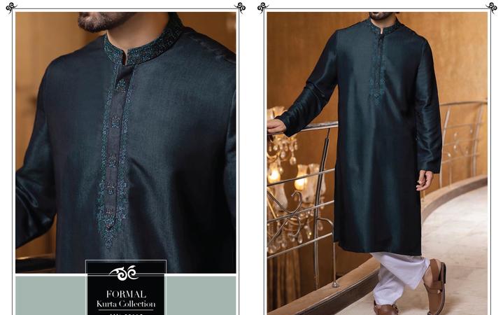 Gents Formal Designer Shalwar Kameez Sea green White shalwar