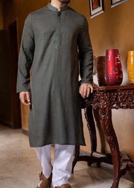 Gents Kurta Designer Dress Dark Green kurta White Shalwar 
