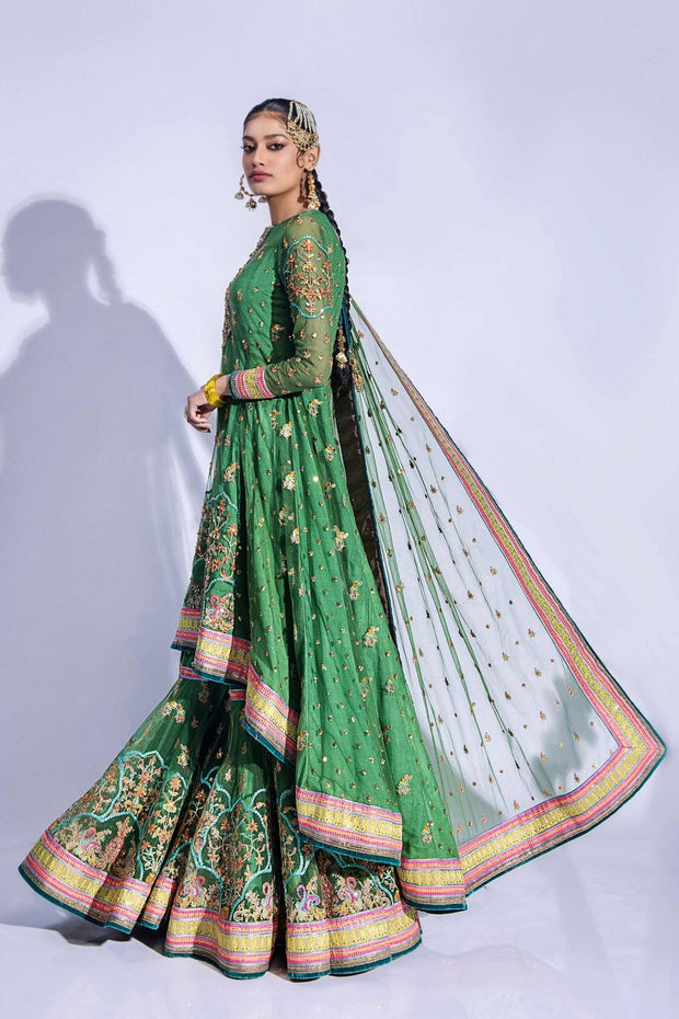 Gharara Kameez Dupatta Green Pakistani Mehndi Dress – Nameera by Farooq