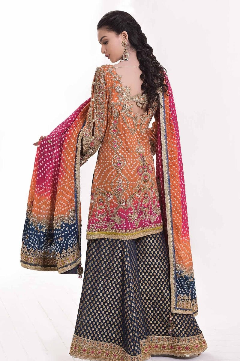 Girls Wedding Party Gharara in Pink Color Backside Look