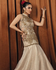 Glamorous Pakistani Bridal Dress in Shirt and Lehenga Style