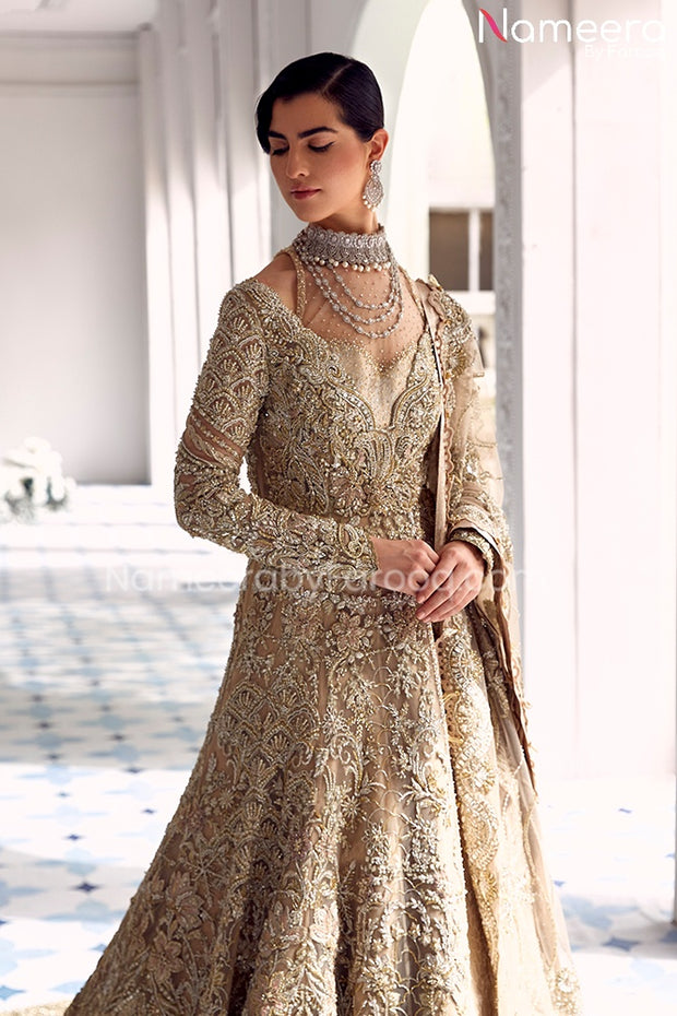 Gold Bridal Dresses Pakistani